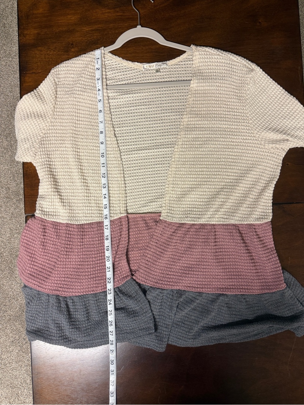 Cream, Dusty Rose and Gray Colorblock Open Cardigan - Picture 4 of 7